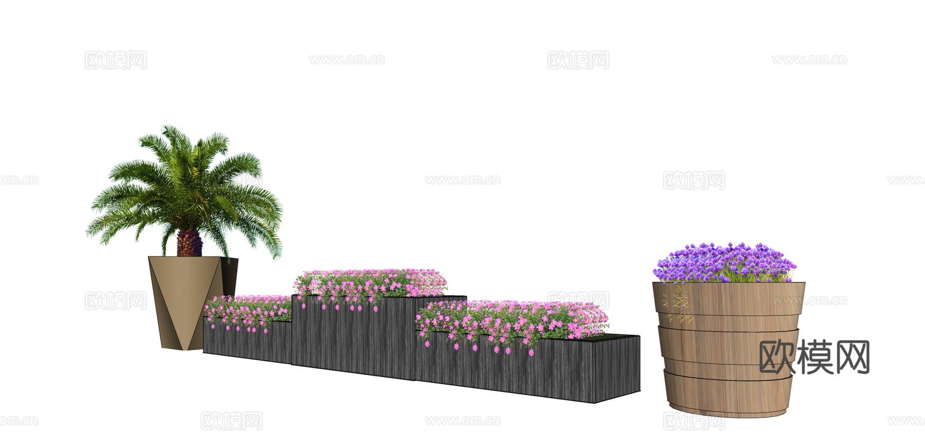 现代花箱盆栽su模型下载