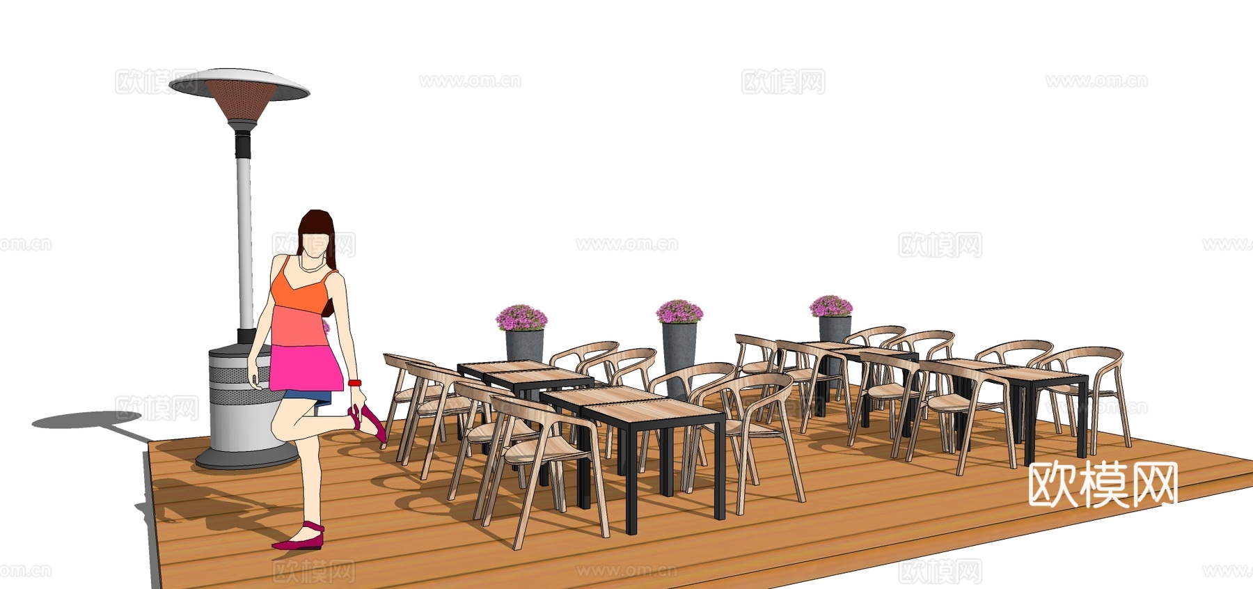 现代室外餐桌椅su模型下载