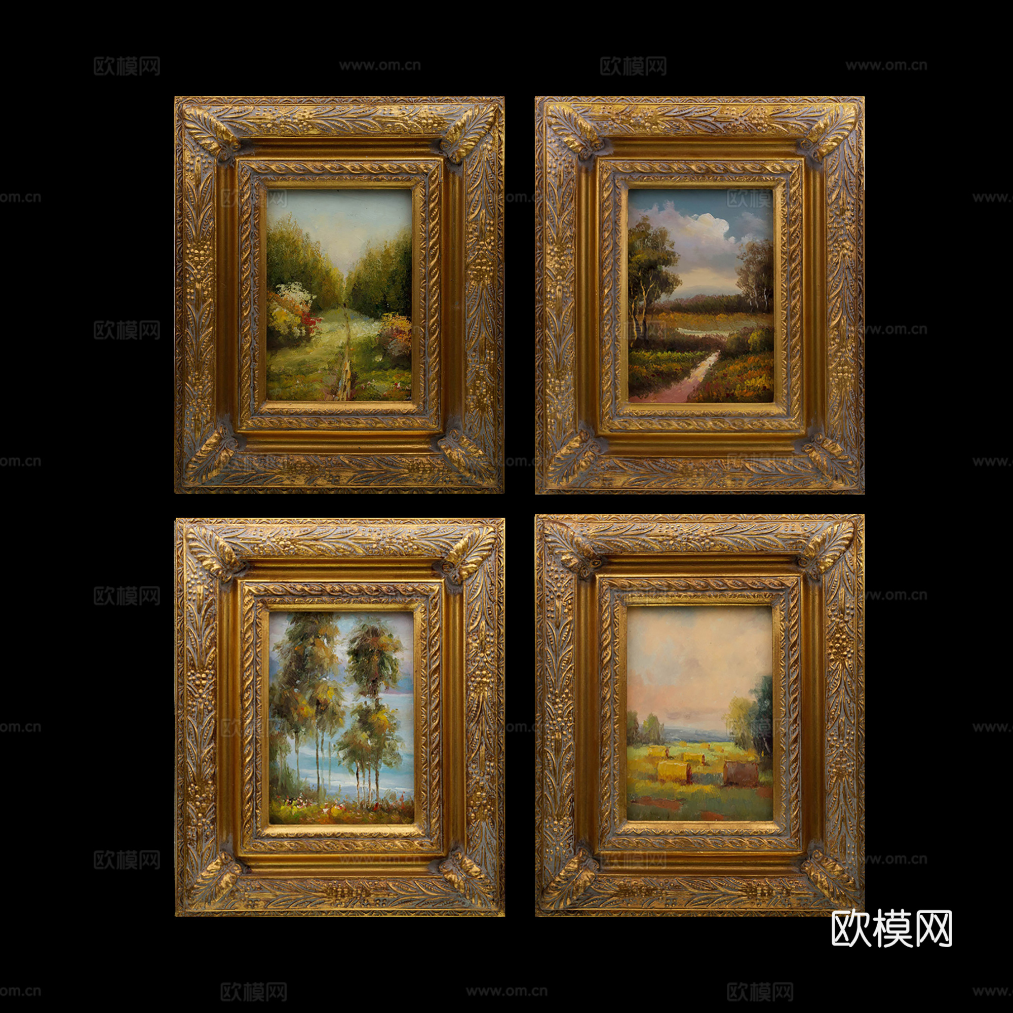 欧式挂画组合  墙饰  雕花挂画3d模型