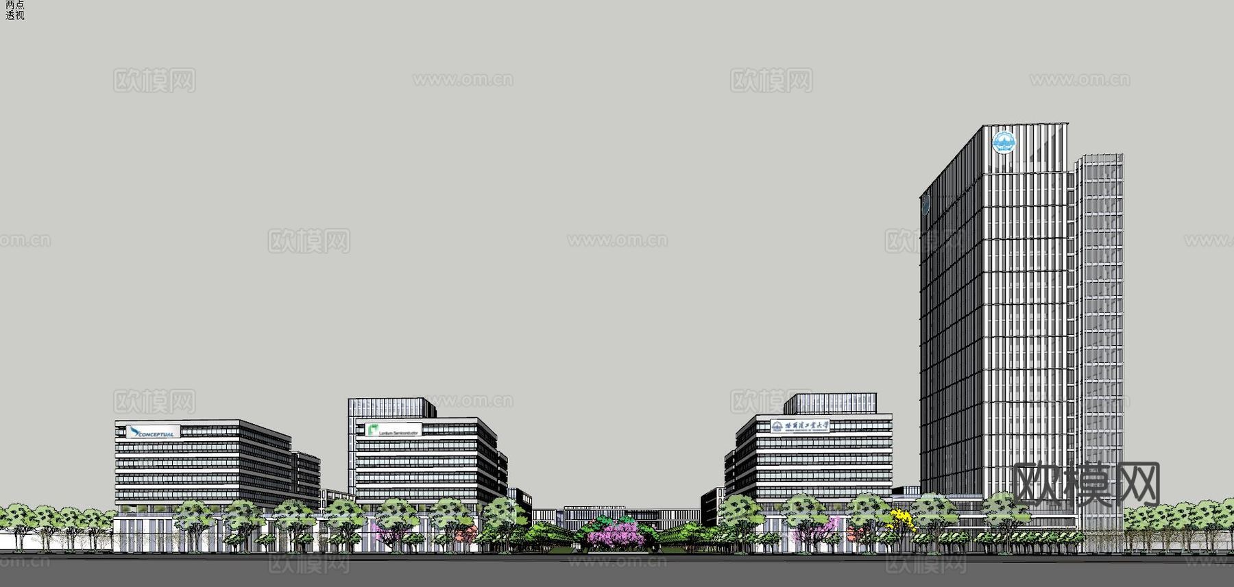现代产业园办公楼su模型下载