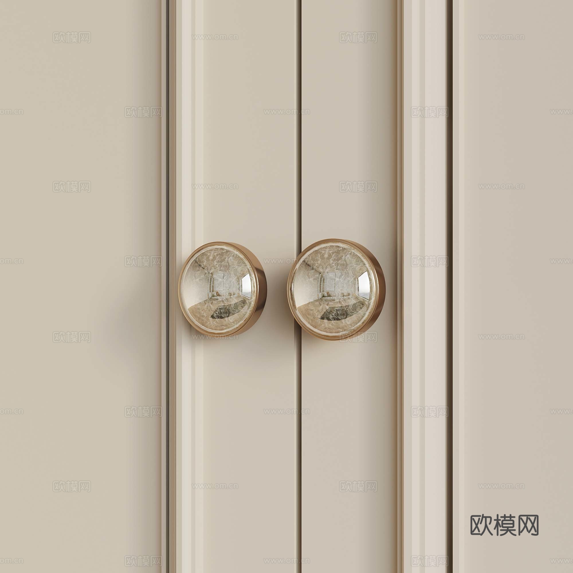 31现代法式柜门拉手 圆形把手su模型