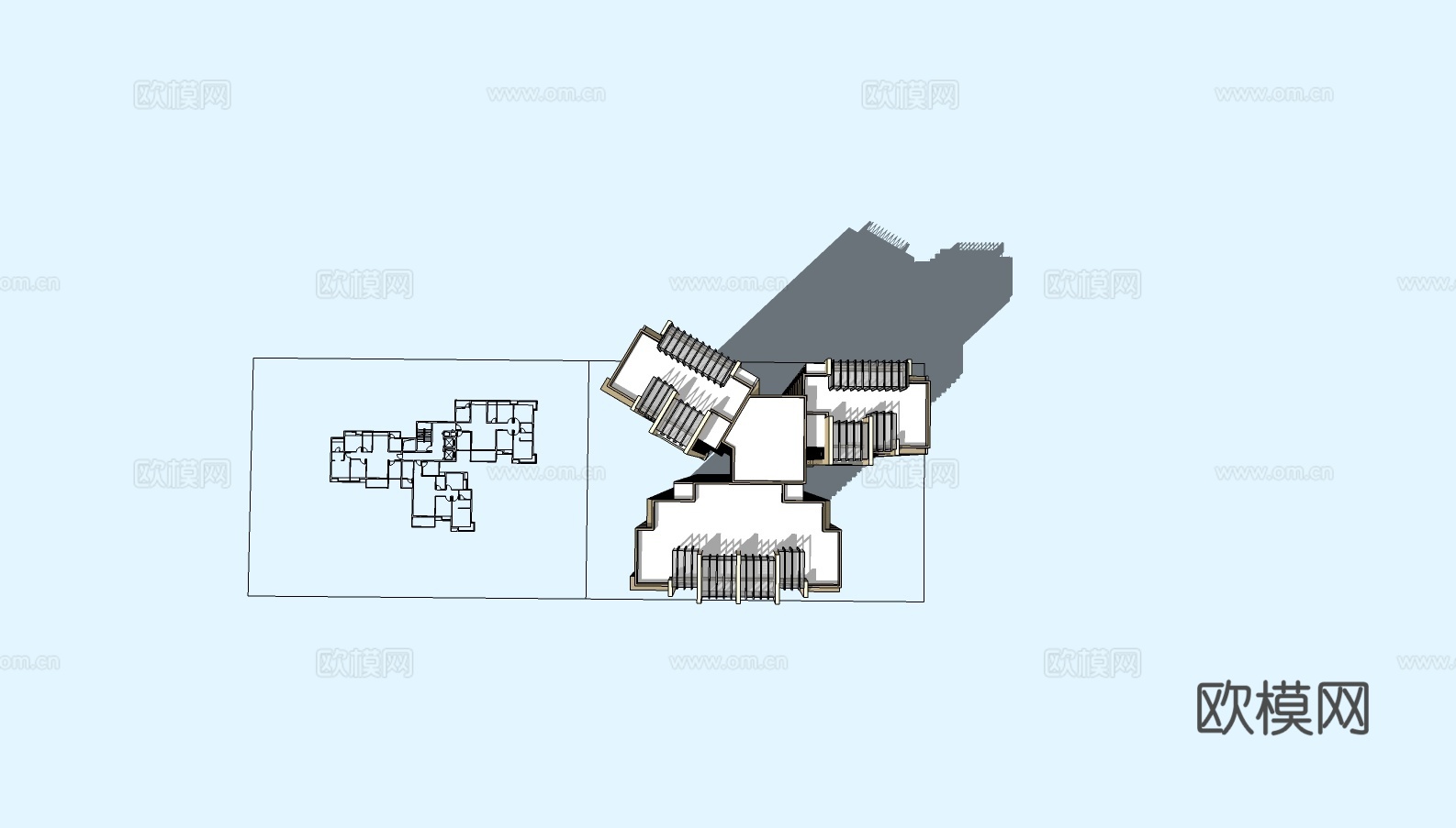 新古典高层公寓楼su模型下载