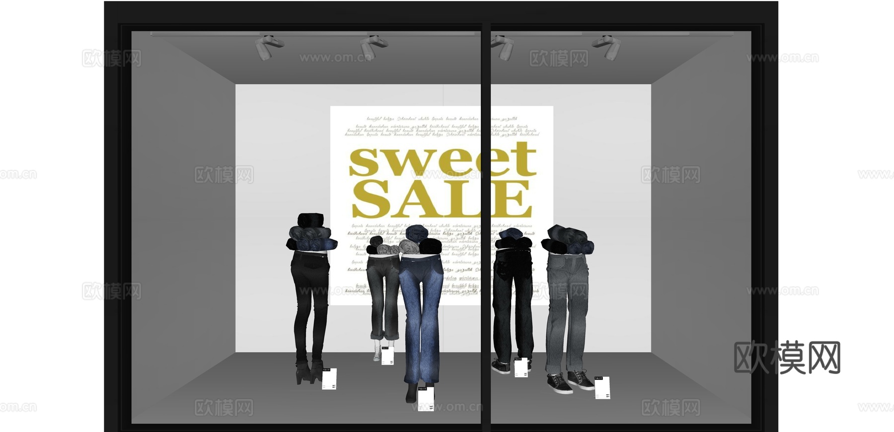 现代服装店橱窗su模型下载