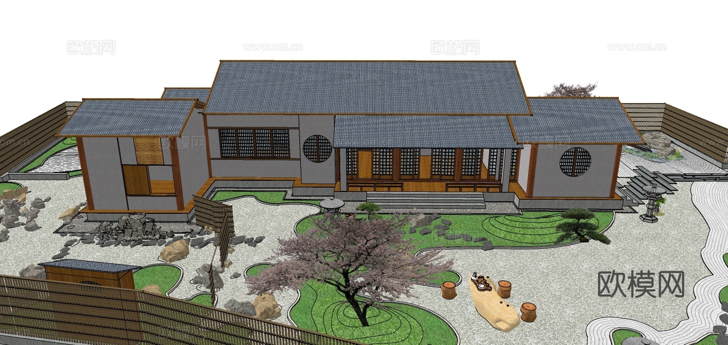 日式庭院木屋su模型下载