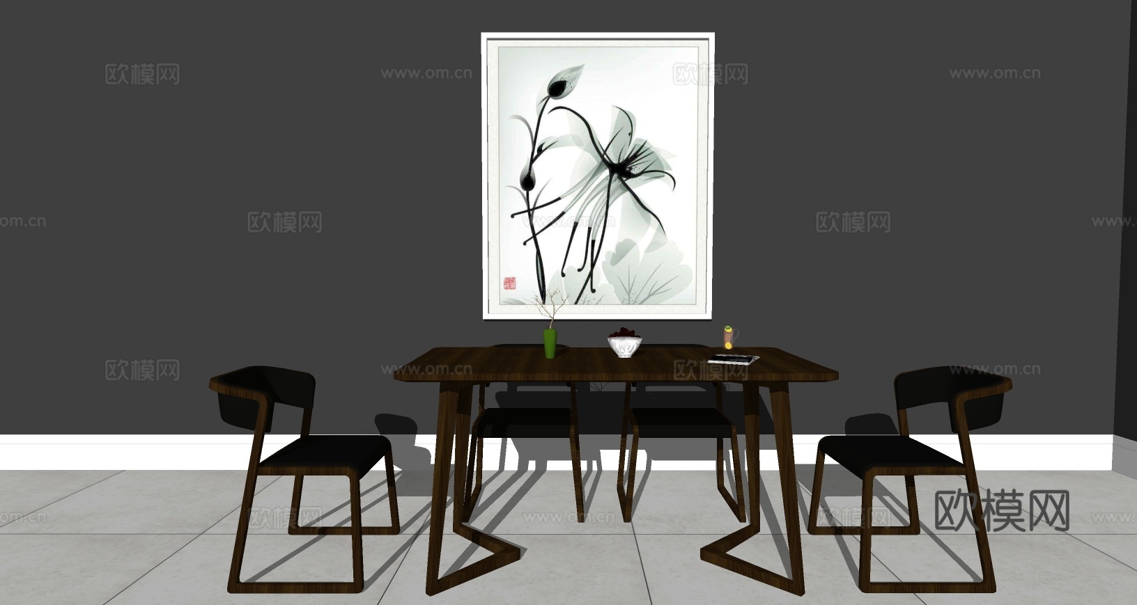 中式餐桌椅su模型下载