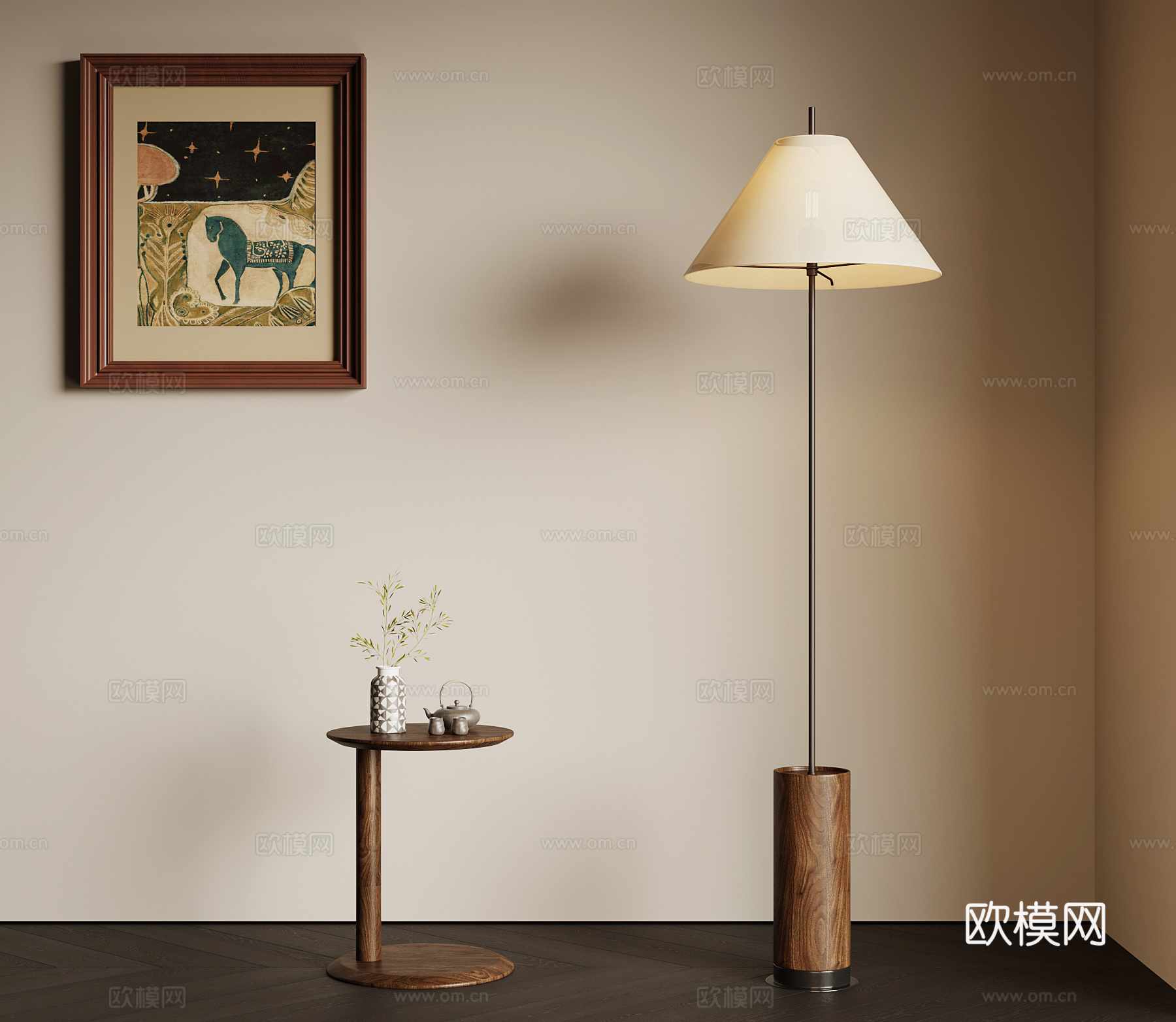 02落地灯 中古风落地灯 边几 挂画3d模型