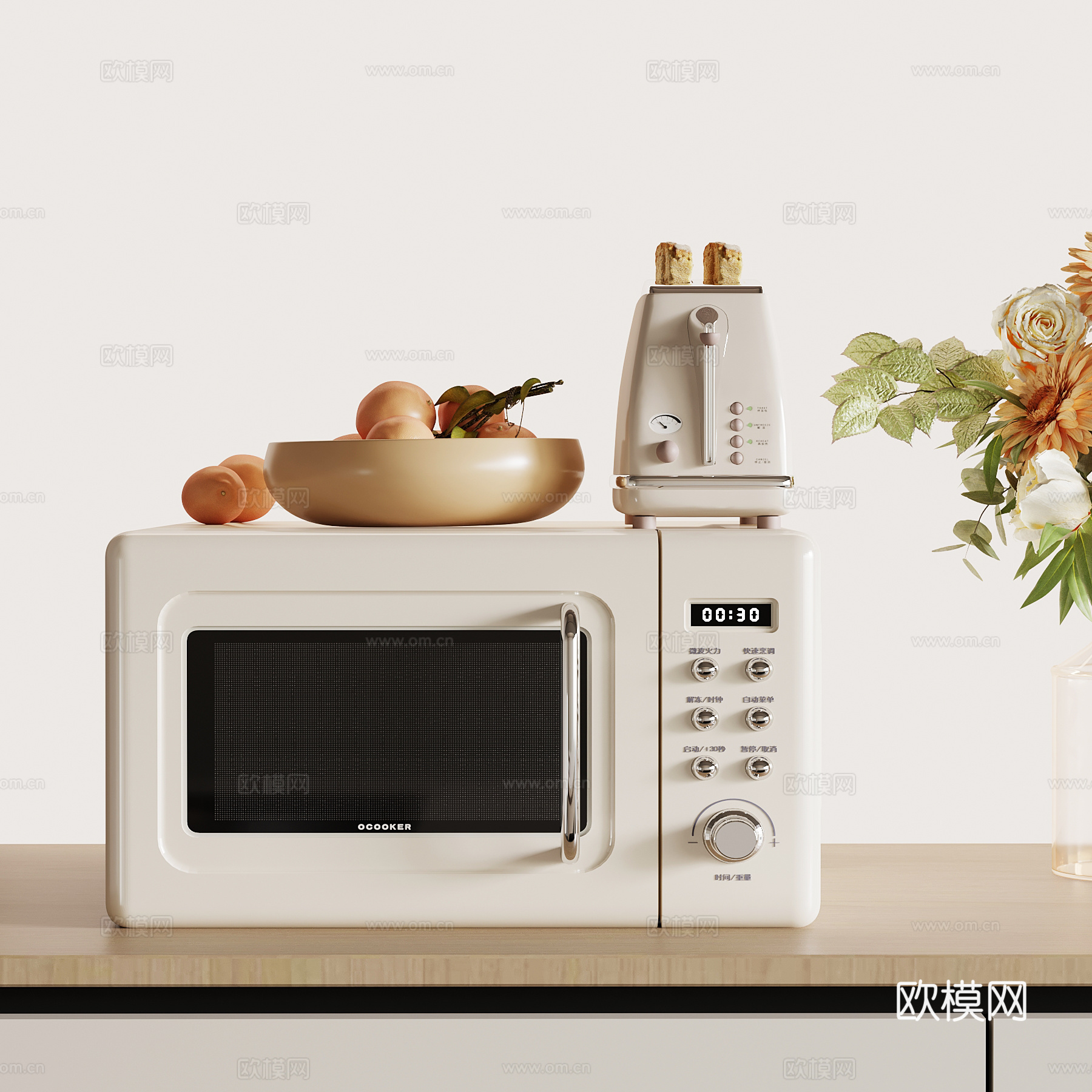 017厨房用品 现代奶油风微波炉 电器 花瓶3d模型