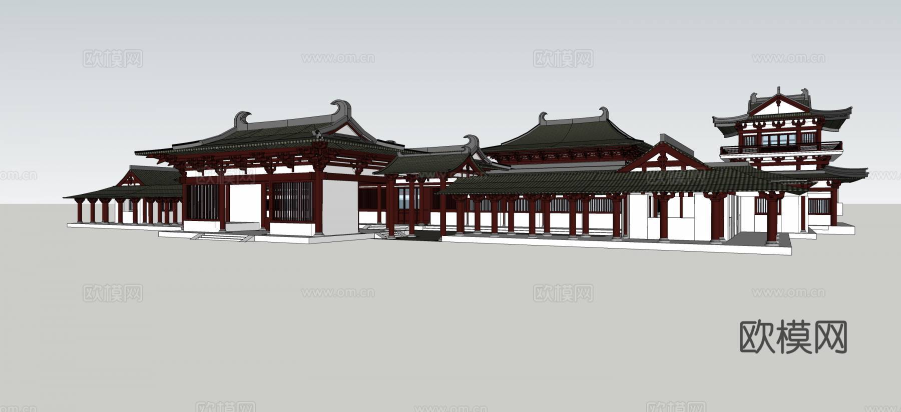 中式古建寺庙su模型下载
