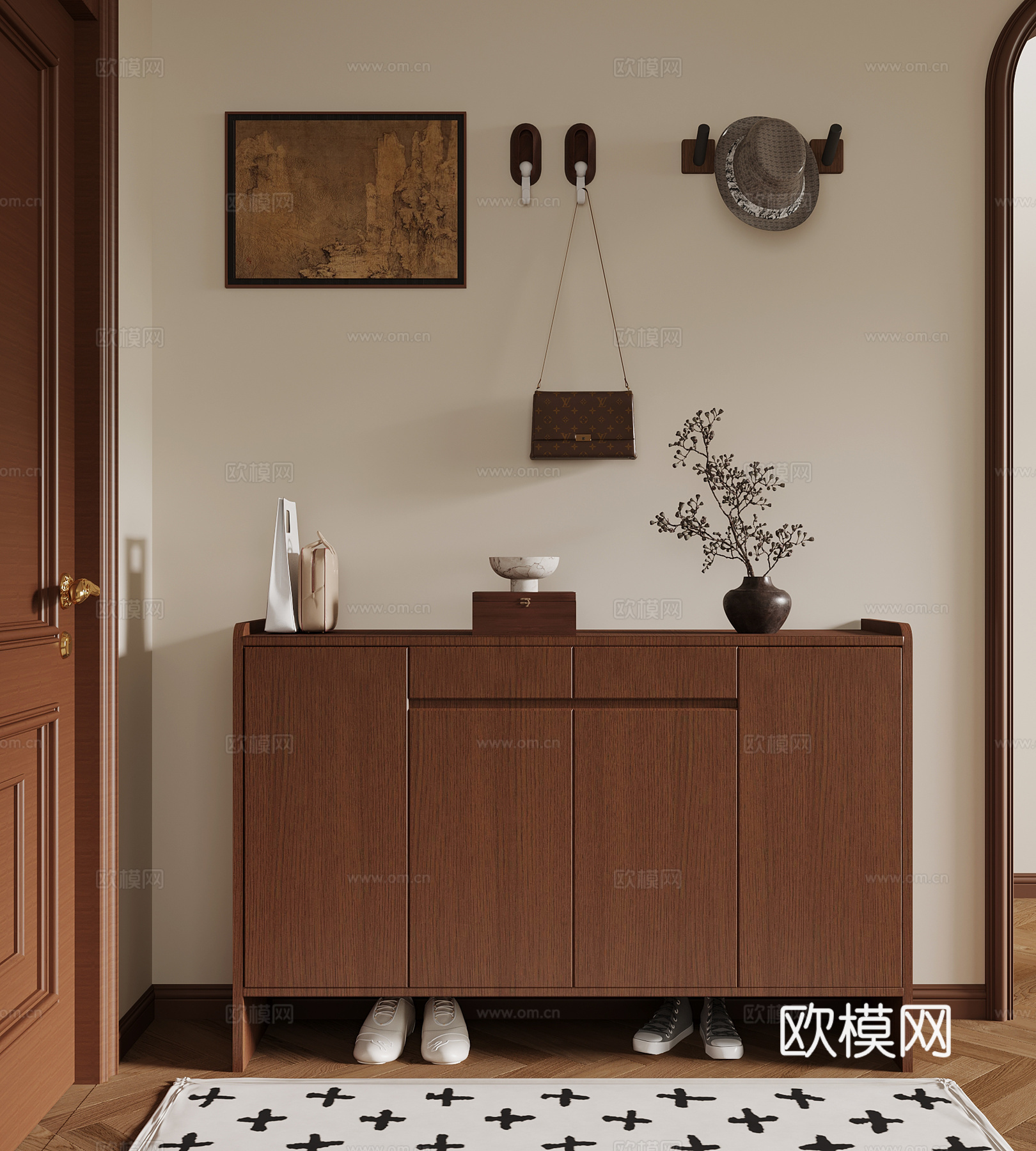 09中古风鞋柜 挂钩 挂画3d模型