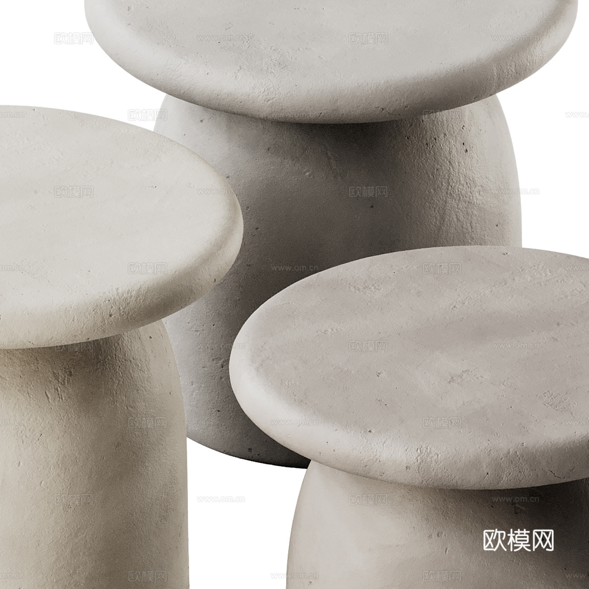 新中式侘寂圆边几3d模型