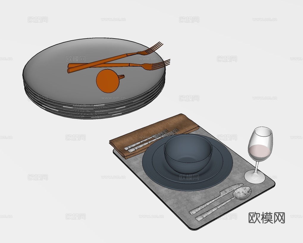 现代碟子餐具su模型下载