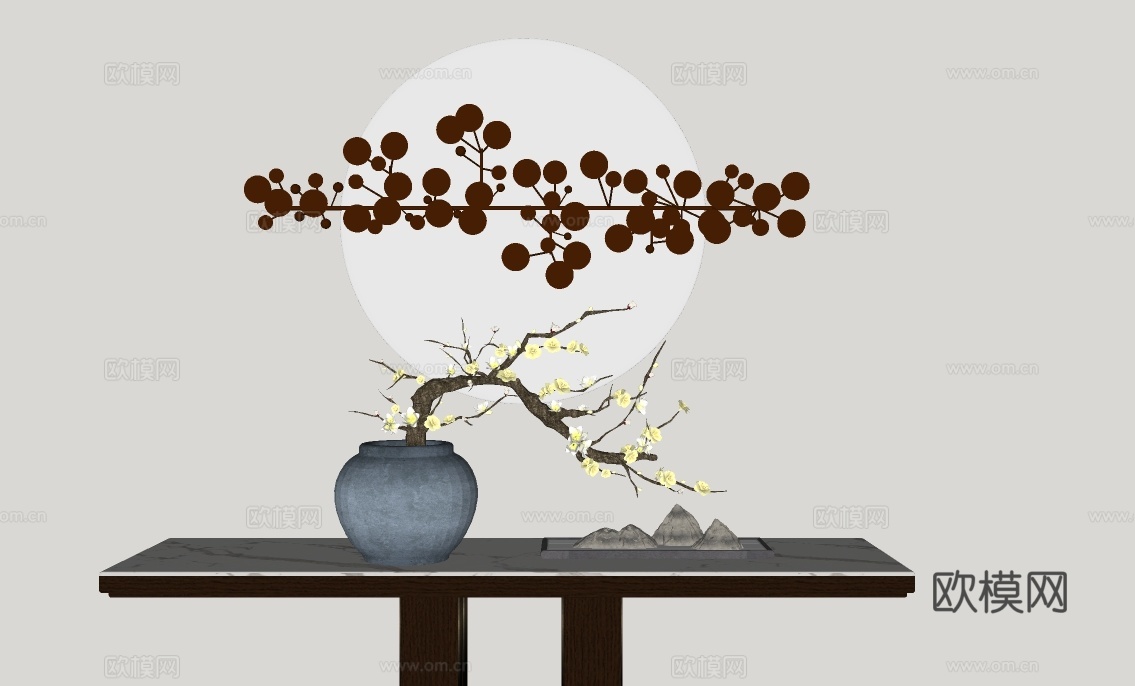 新中式玄关端景台su模型下载