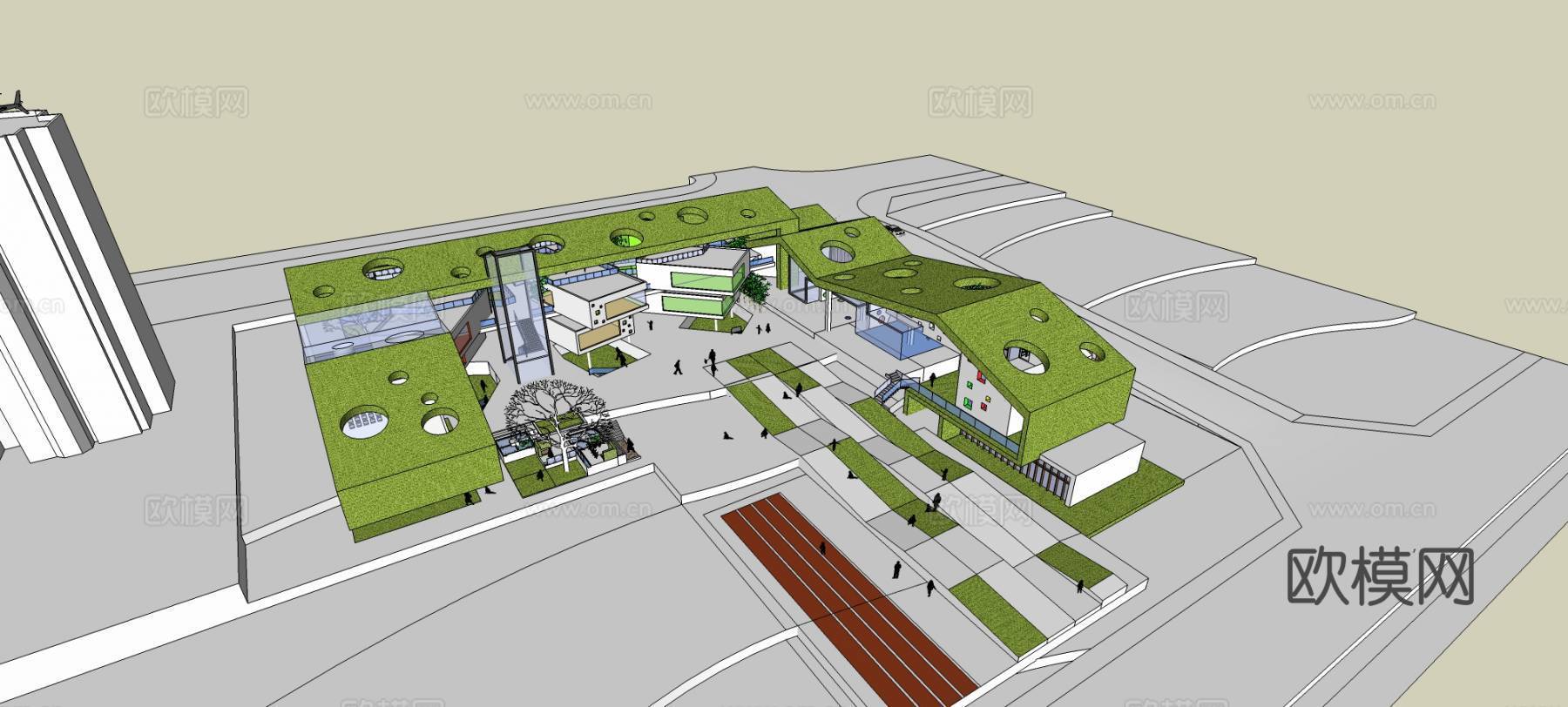现代幼儿园外观su模型下载下载（渲染图1）