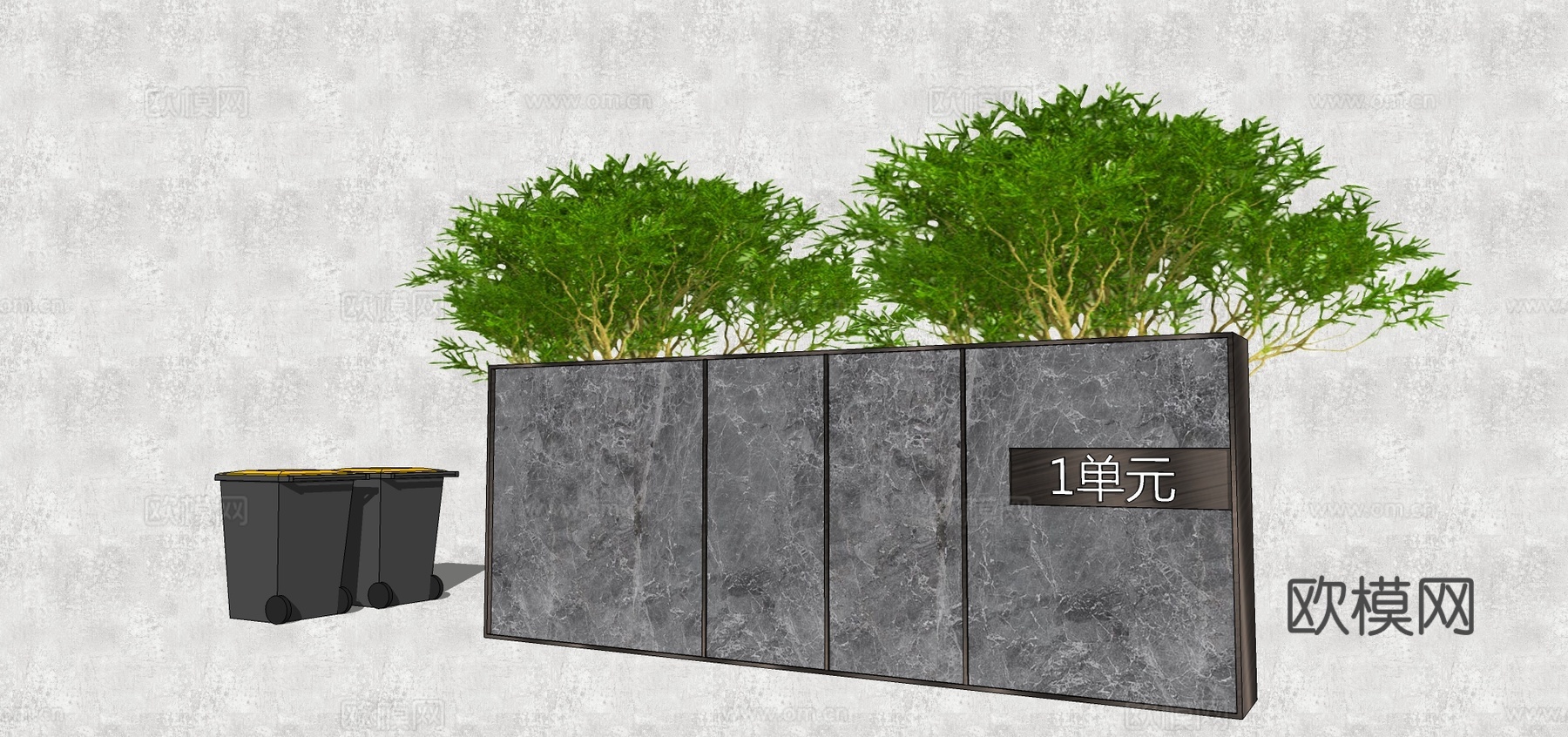 现代入户景观墙su模型下载