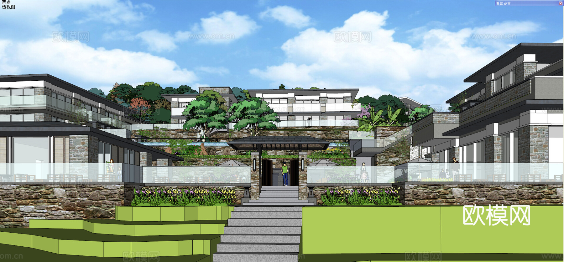 新中式酒店su模型下载