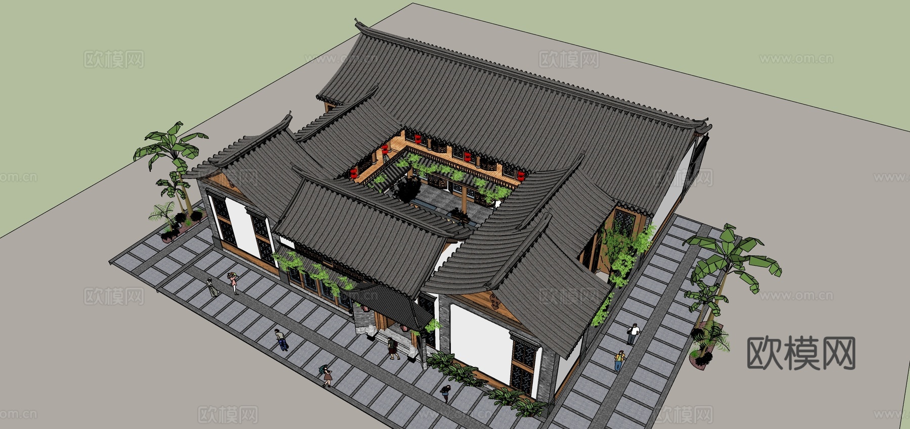 新中式四合院su模型下载