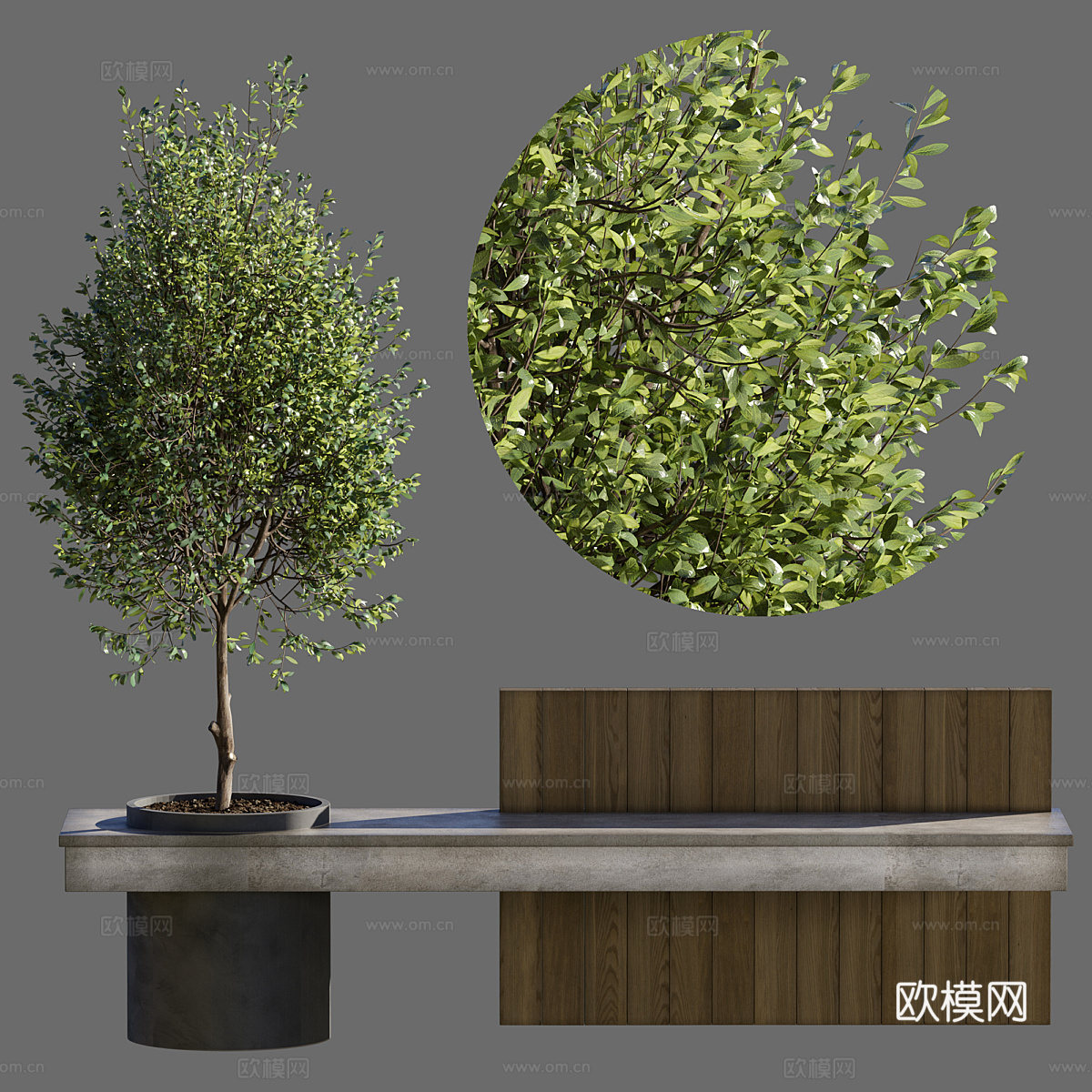 现代意式公园植物长凳3d模型