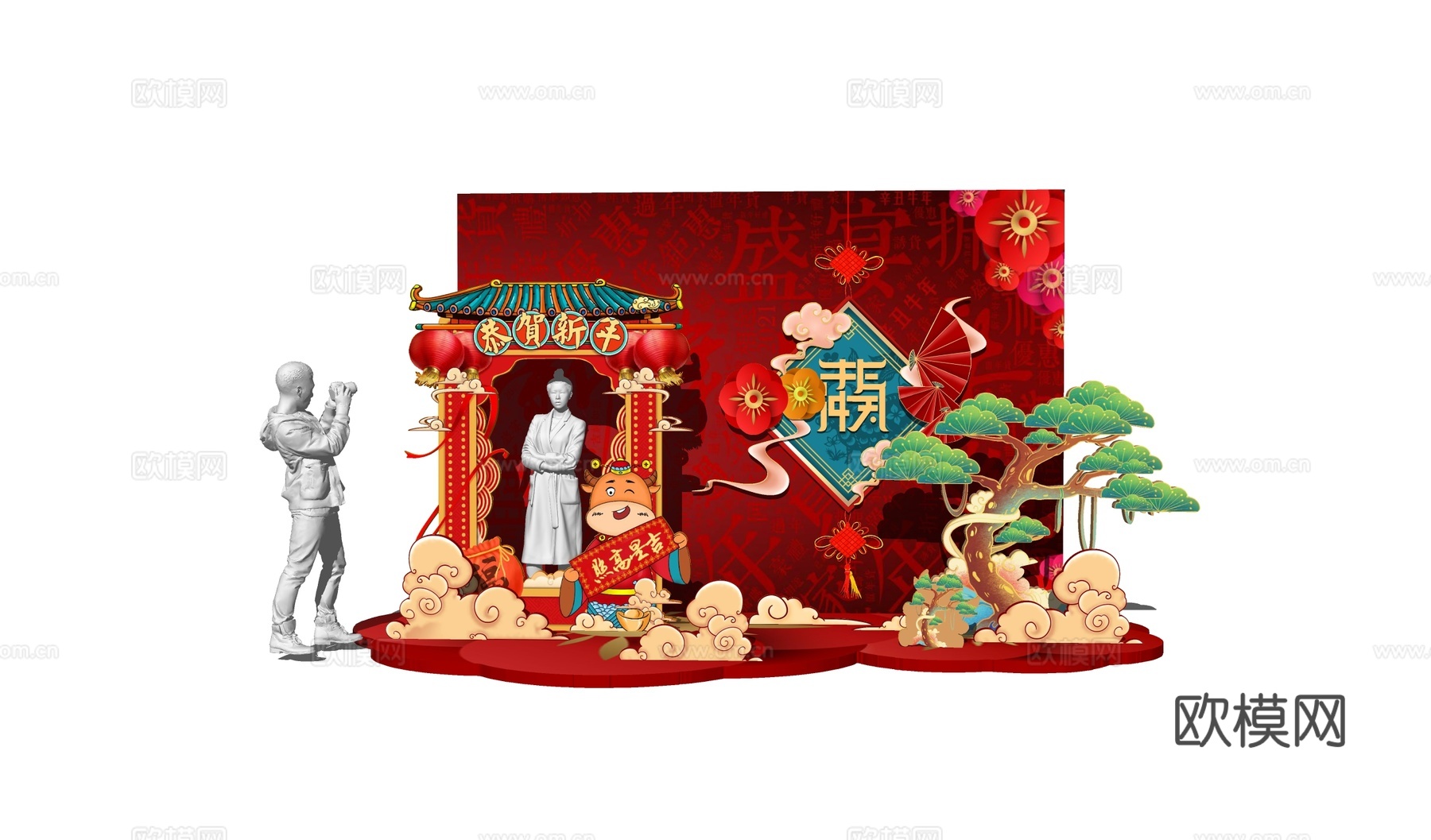 新中式新年美陈su模型下载