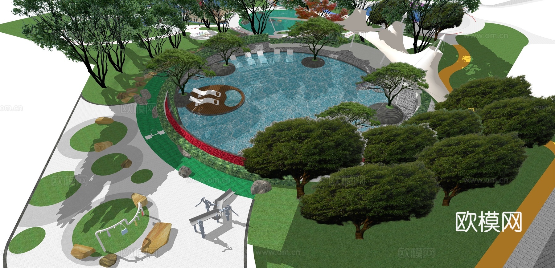 现代儿童活游乐场su模型下载下载（渲染图1）