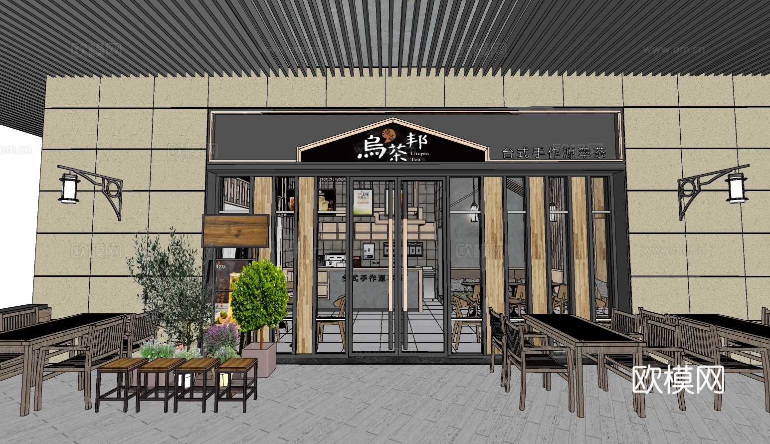 现代奶茶店su模型下载下载（渲染图1）