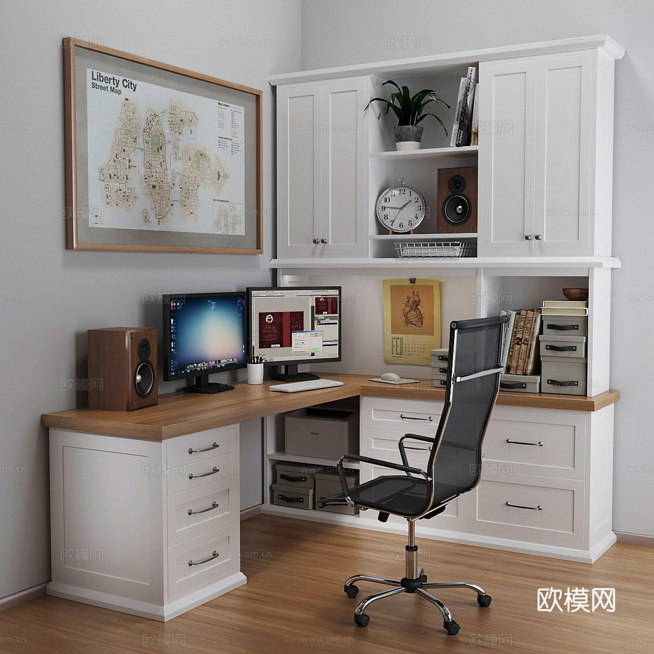 现代工作台 书桌 书房3d模型