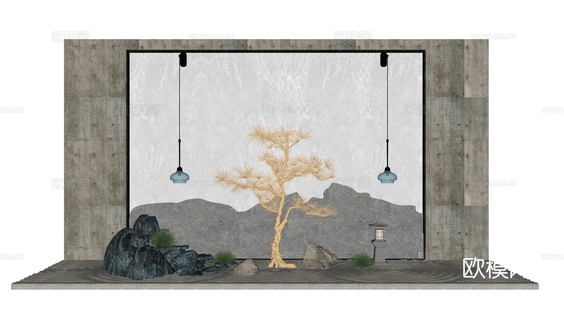 新中式枯山水景观小品su模型下载
