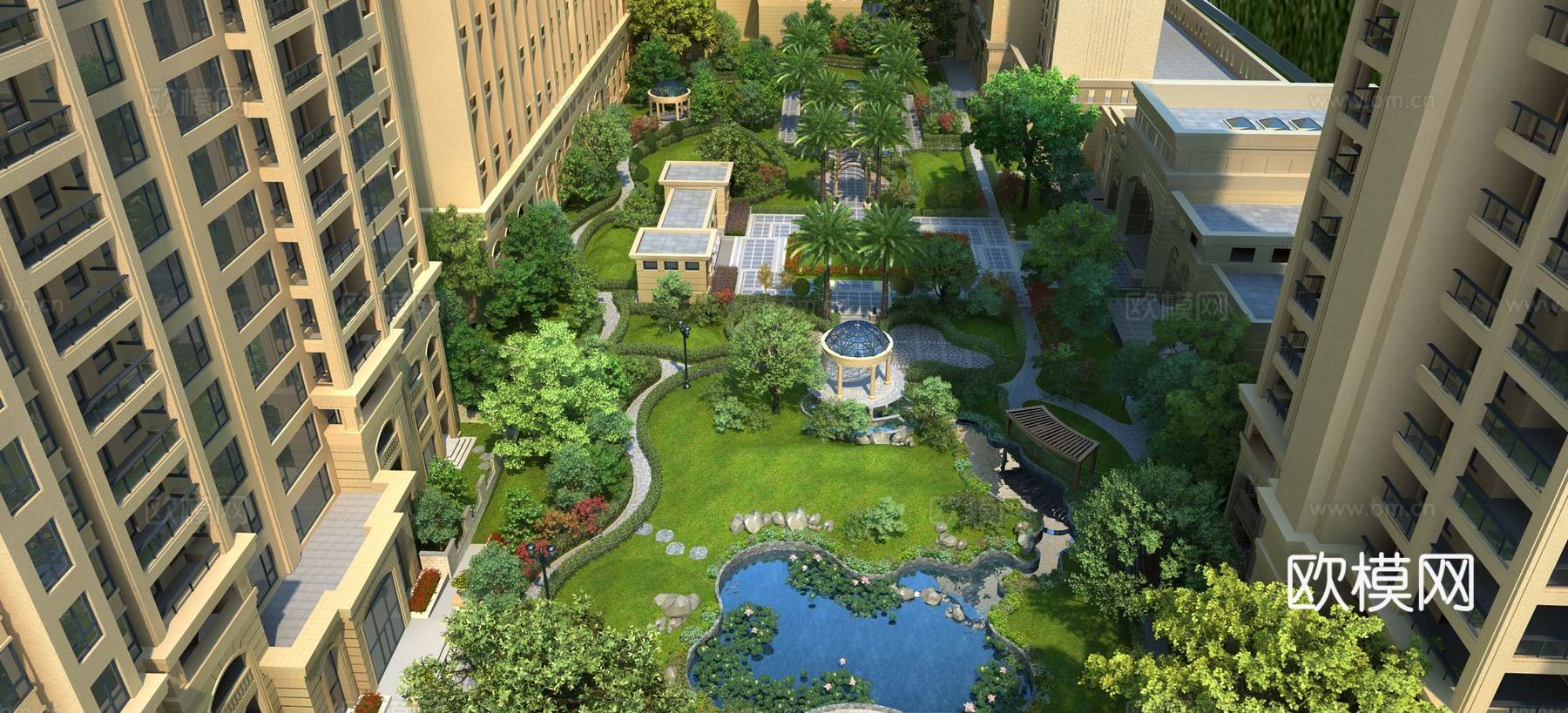新古典住宅会所小区景观 绿化 植物组合3d模型