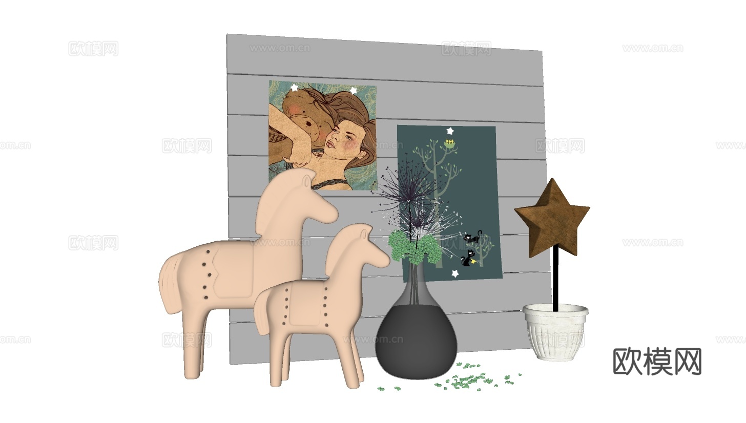 现代花瓶马雕塑摆件su模型下载