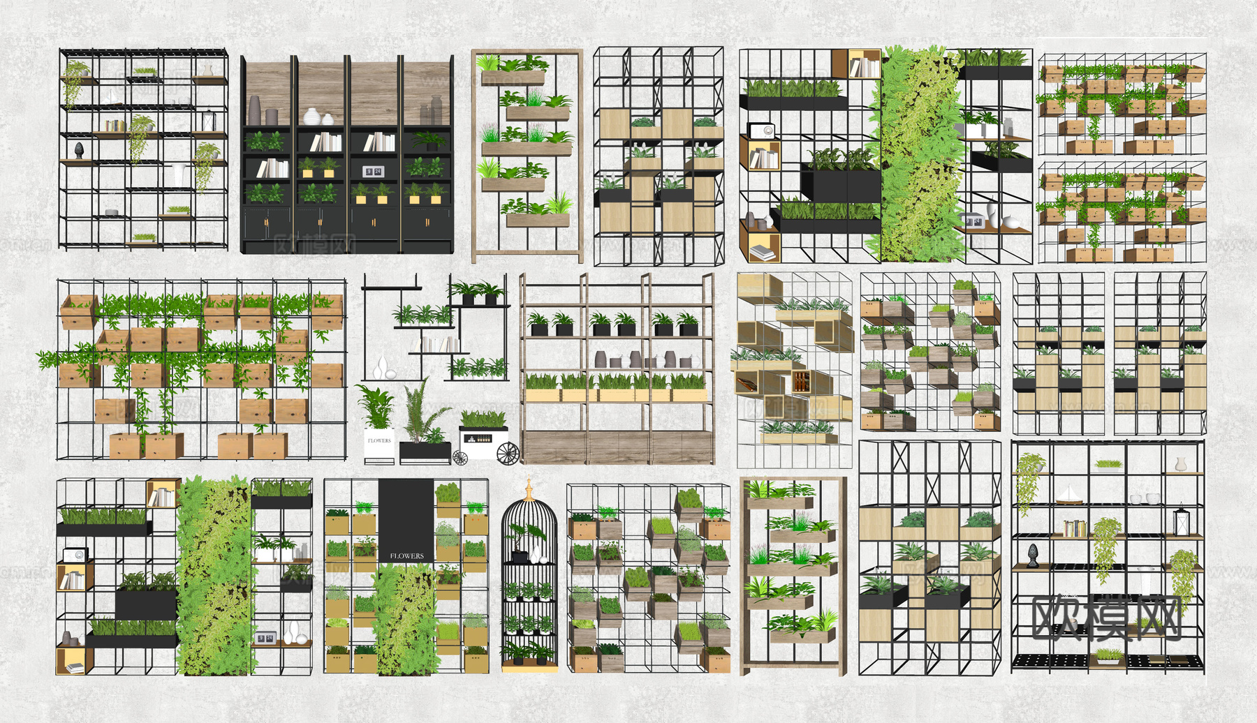 现代绿植装饰花架su模型下载