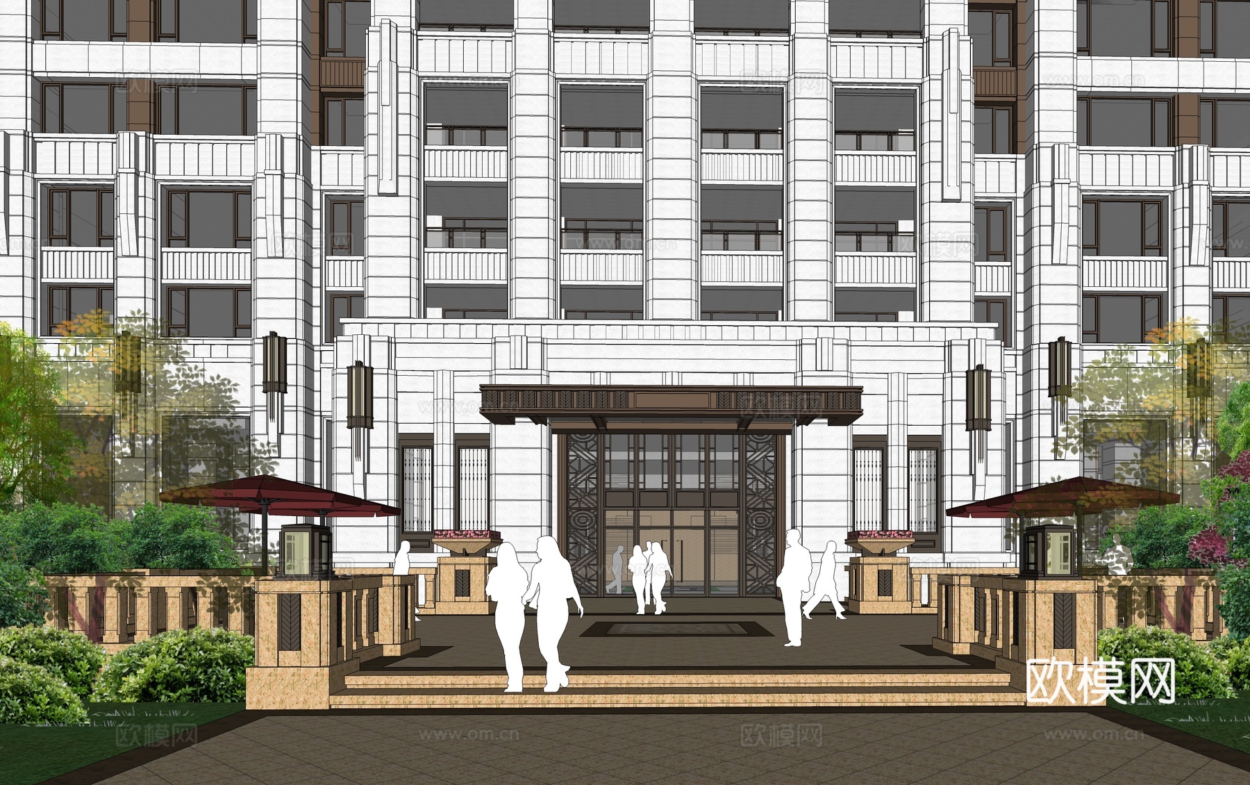 新古典高层办公楼su模型下载