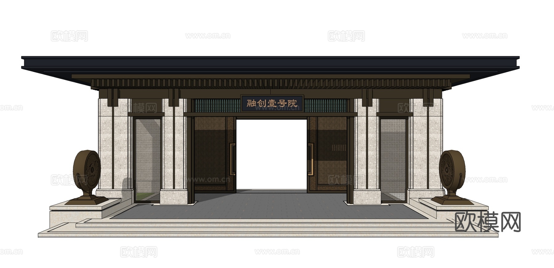 新中式庭院大门su模型下载