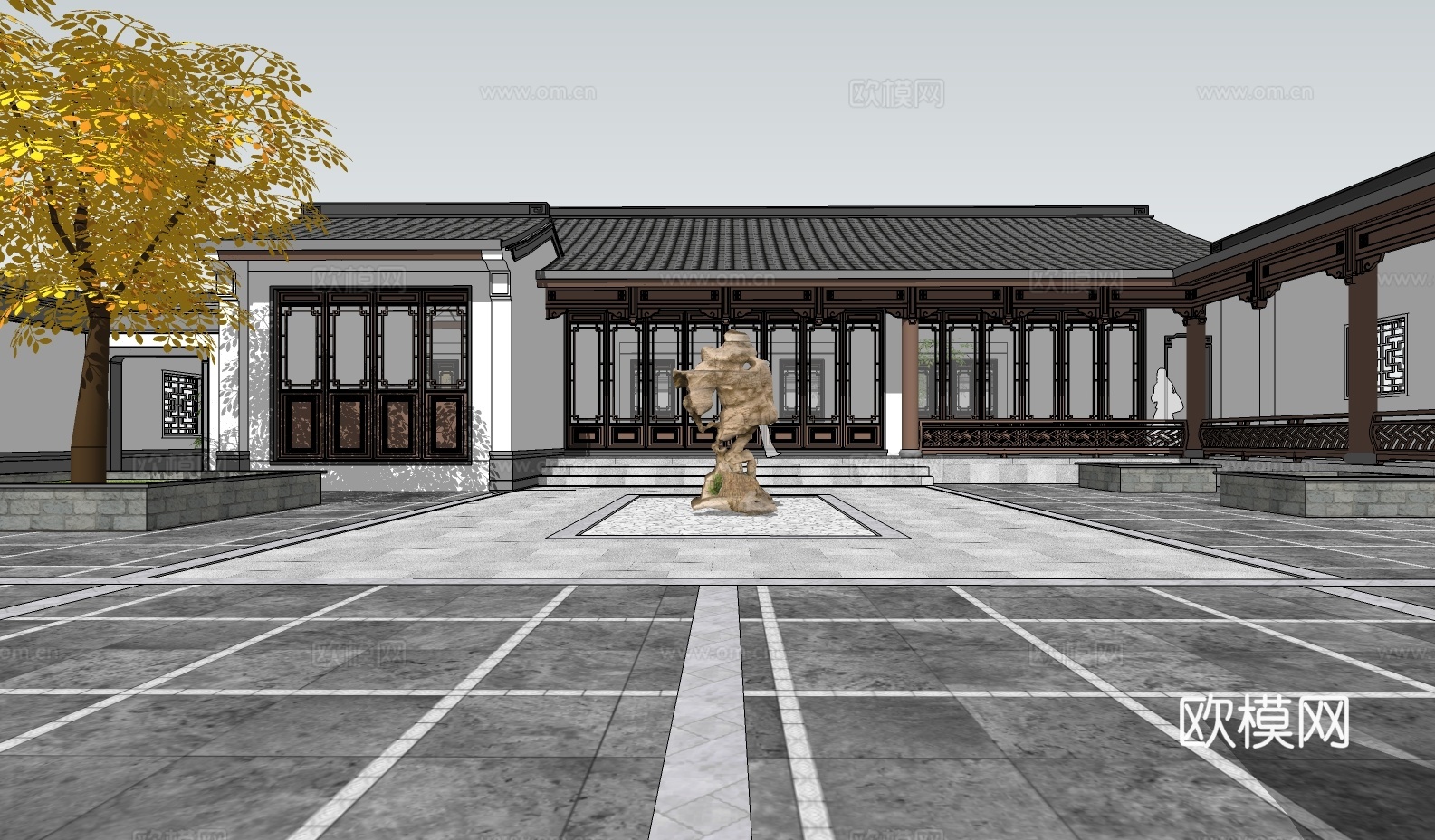 中式四合院su模型下载