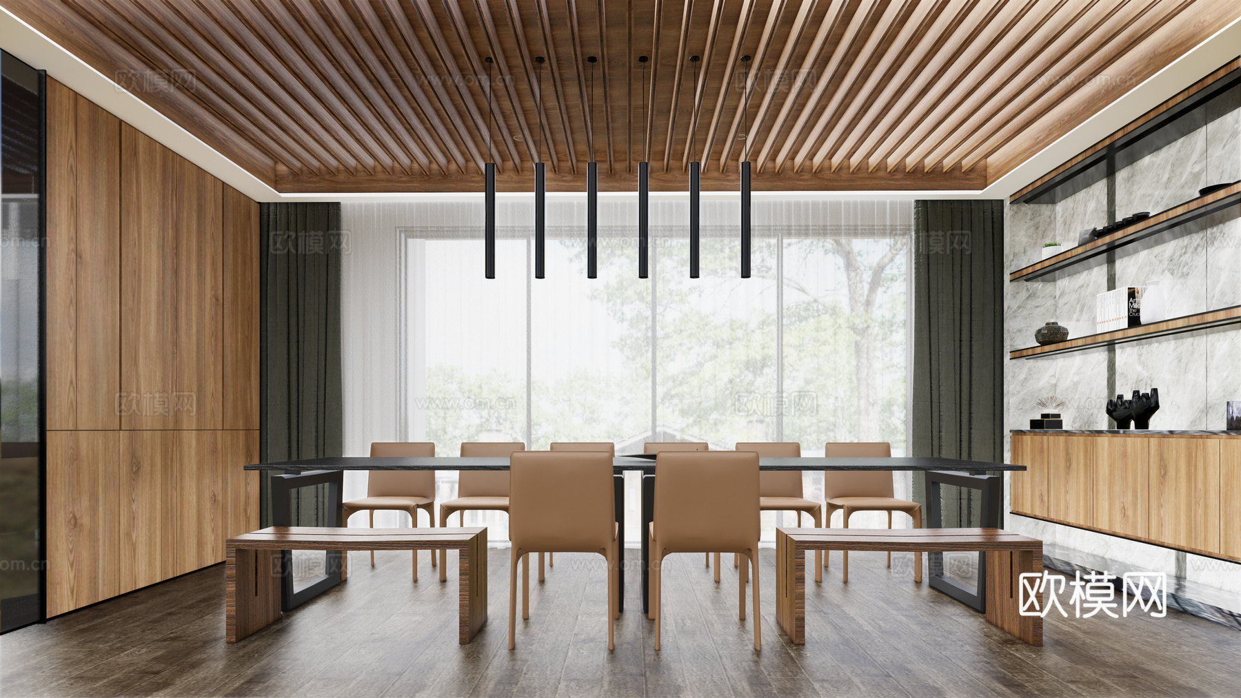 现代客厅餐厅su模型下载