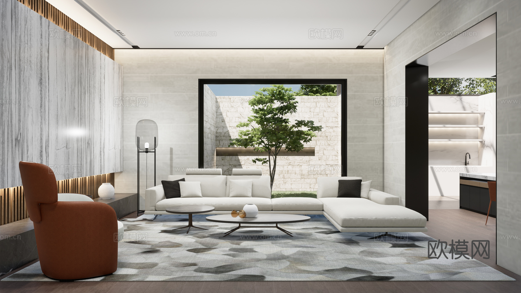 现代极简客厅餐厅su模型