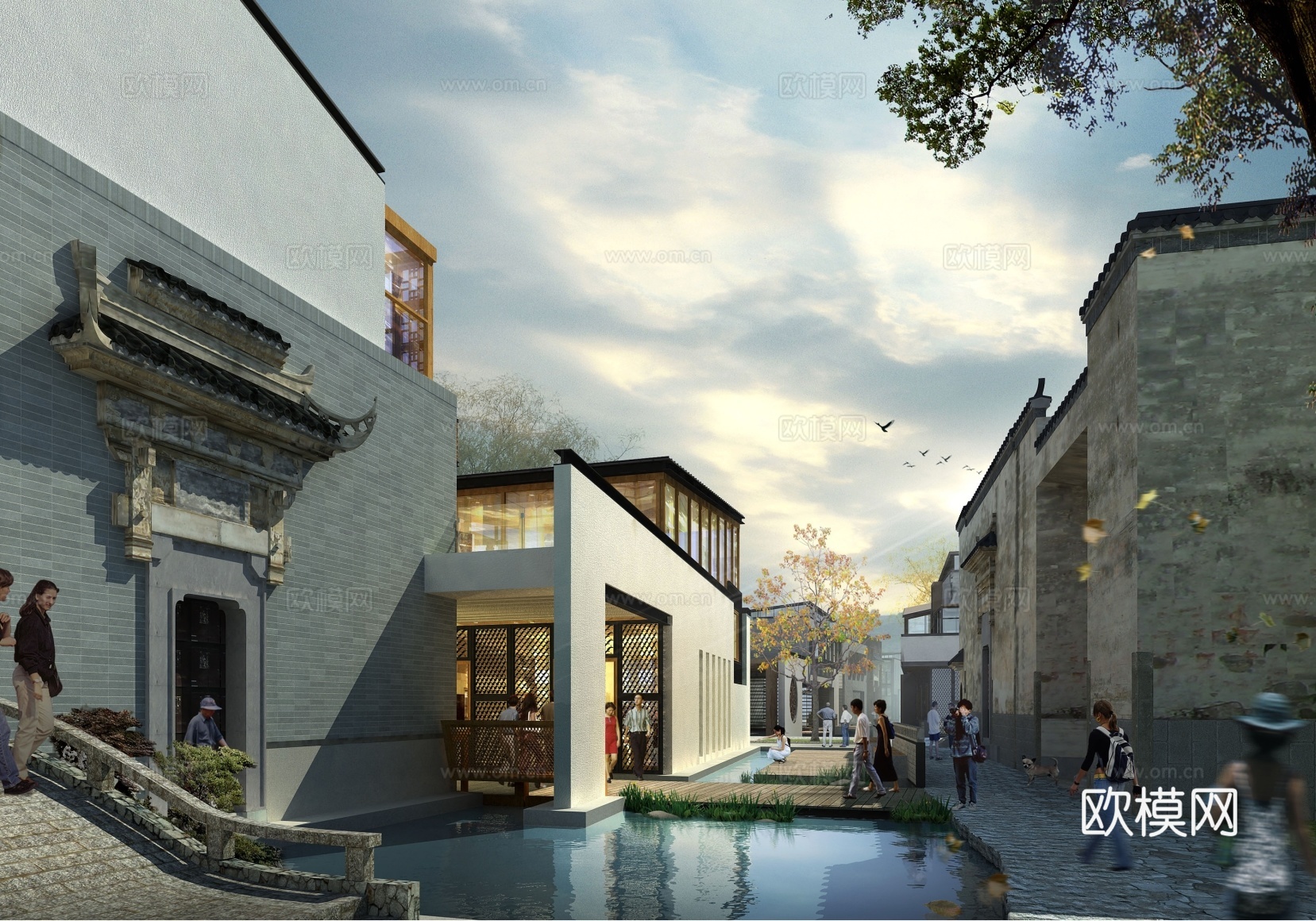 现代商业街su模型下载下载（渲染图1）