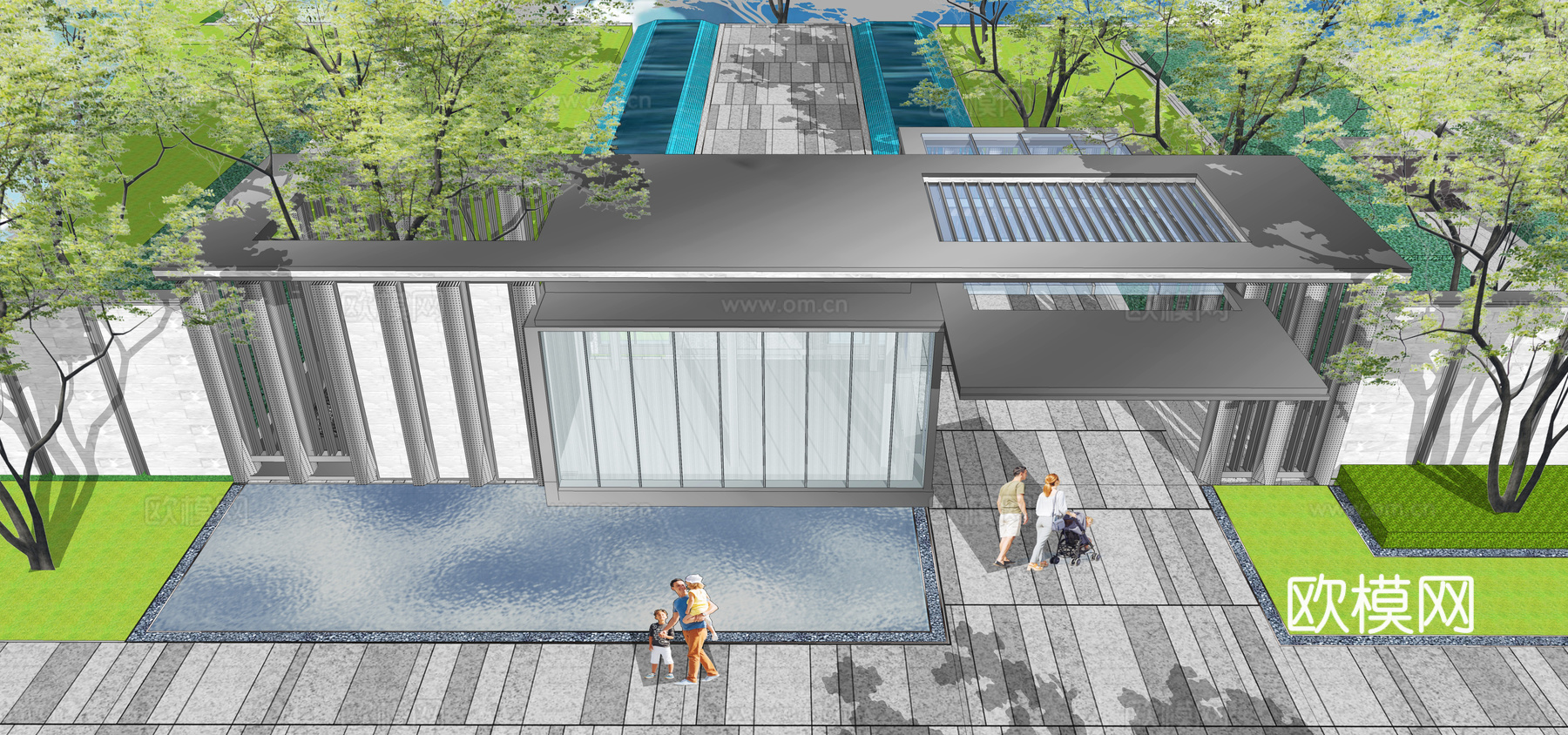 现代住宅休闲镂空廊架su模型下载