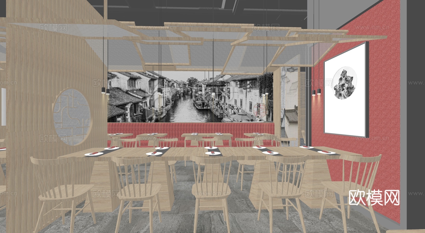 新中式中餐厅su模型下载