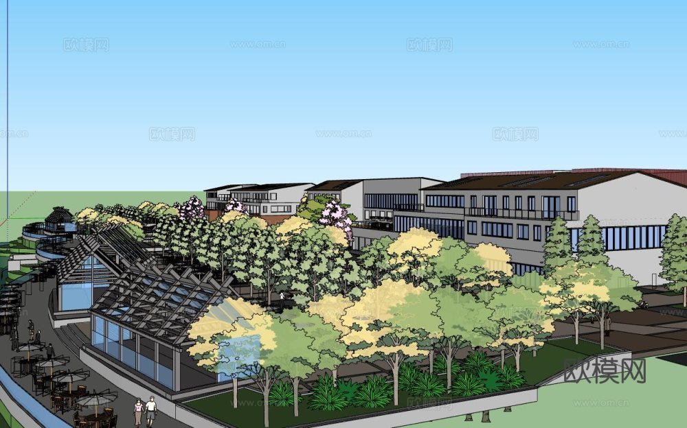现代沿街商业建筑su模型下载