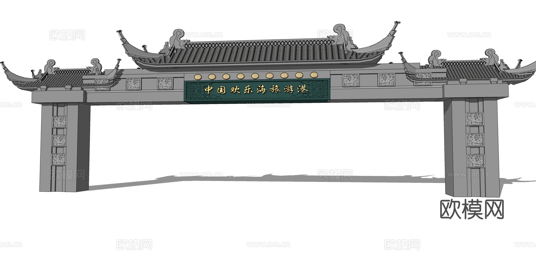 新中式景区大门门头su模型下载