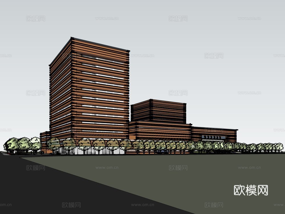 现代档案馆su模型下载