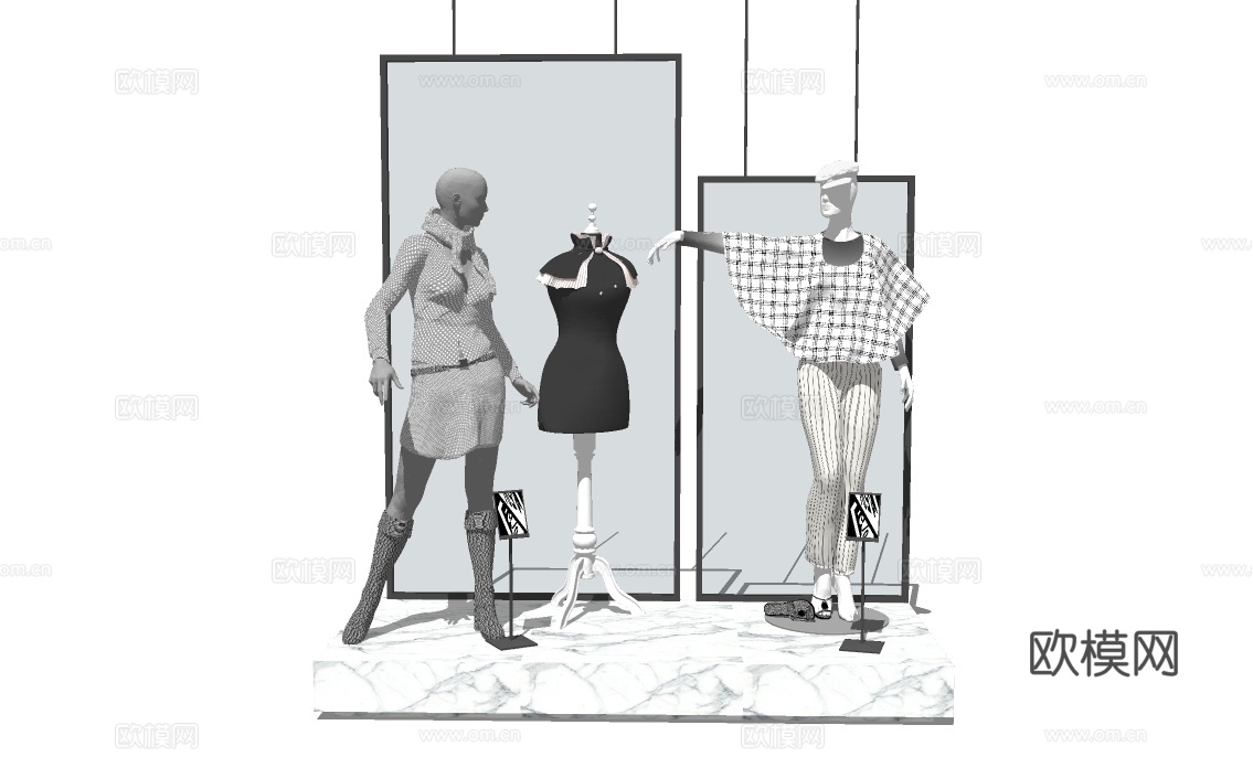 现代服装模特su模型下载