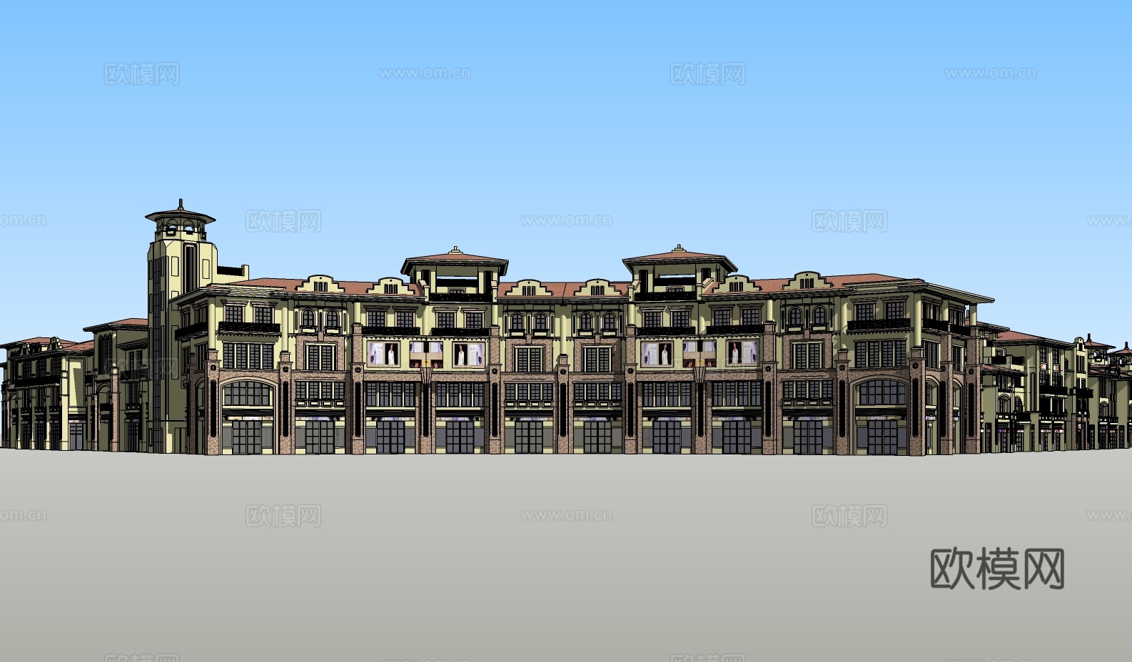 欧式沿街商业建筑su模型下载