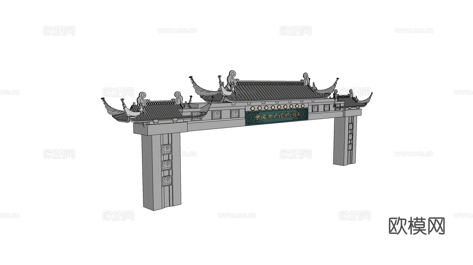 新中式公园大门门头su模型下载