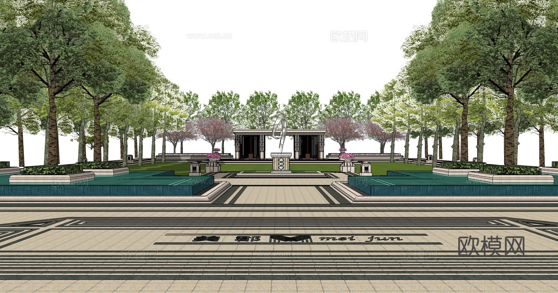 现代公园景观su模型下载