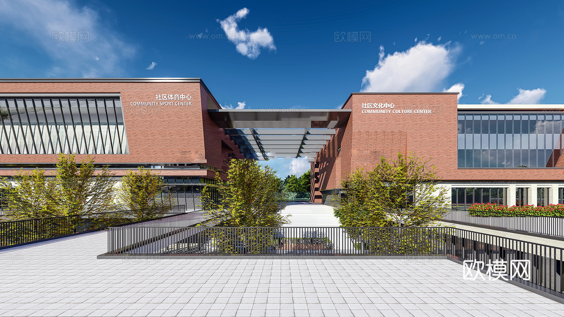 现代社区文化中心su模型下载