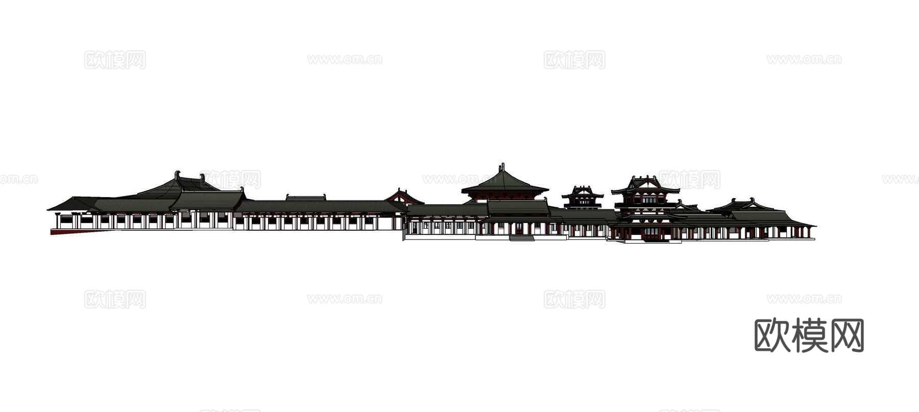 中式汉唐风古建寺庙su模型下载
