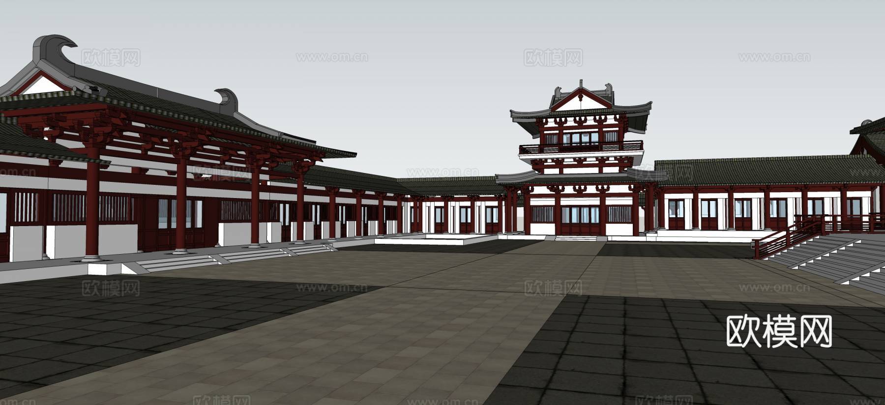 中式古建寺庙su模型下载