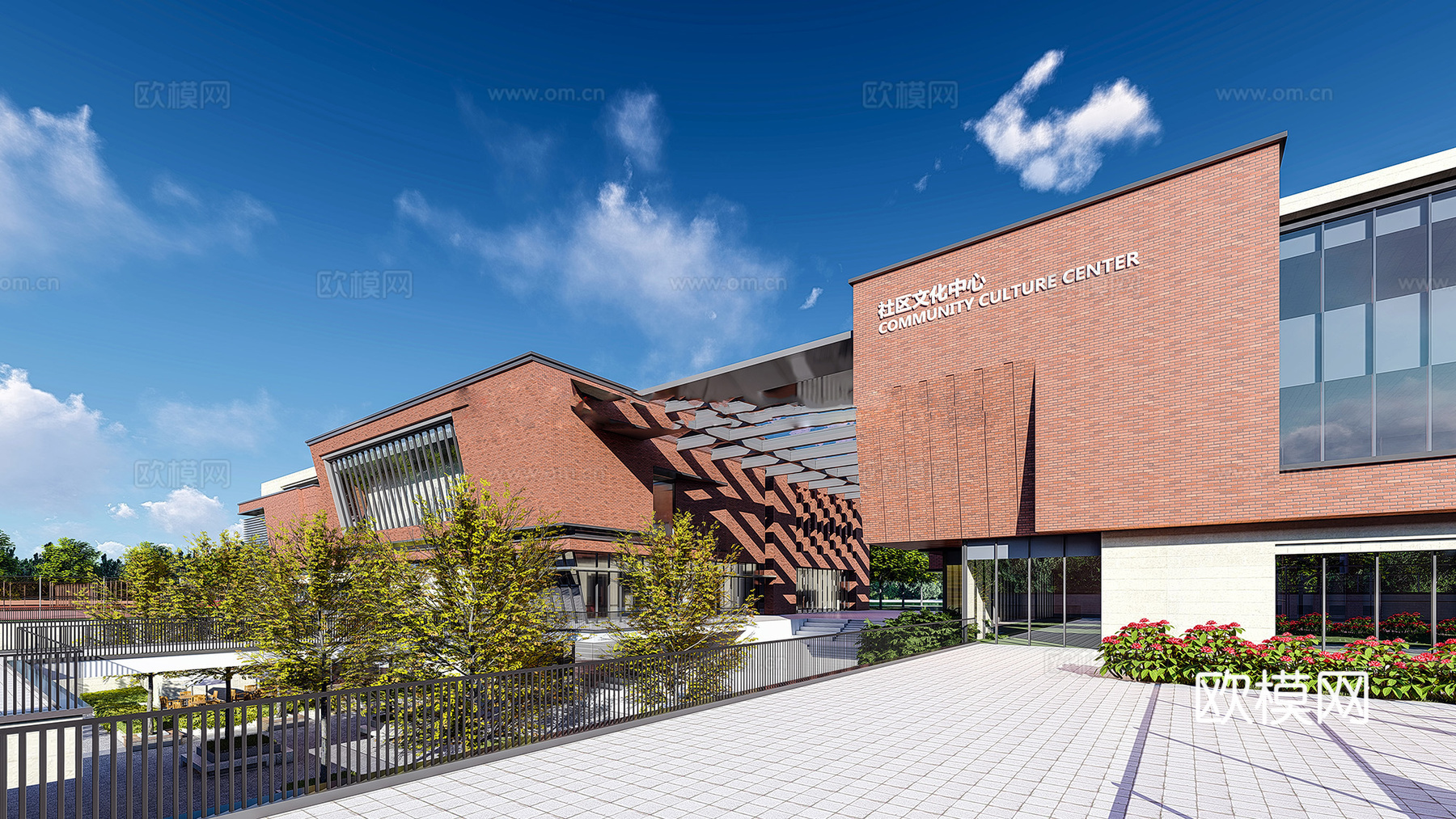 现代社区文化中心su模型下载