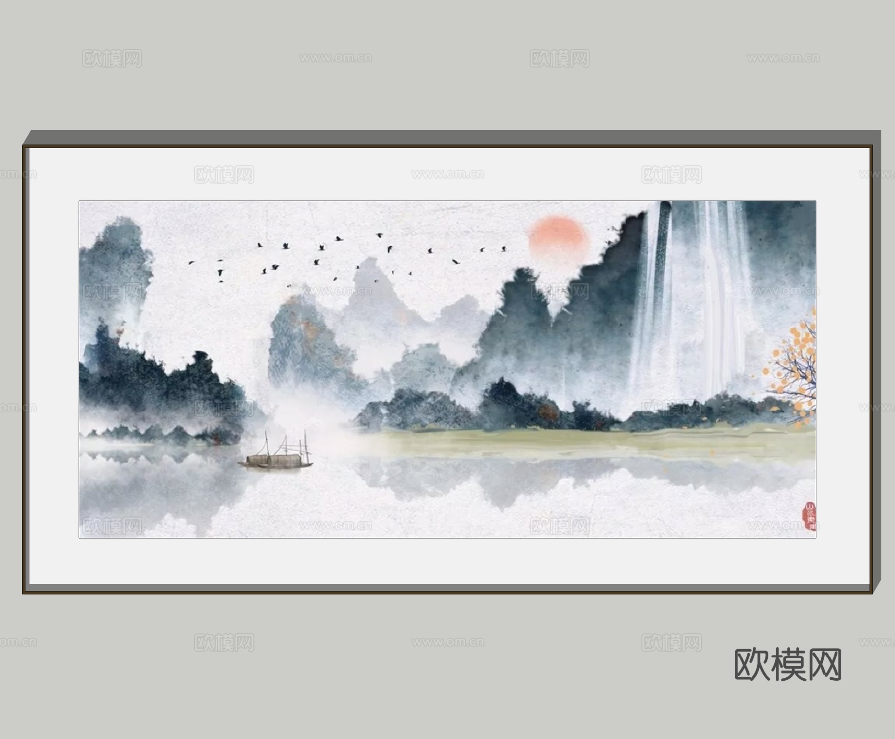 新中式山水装饰画su模型下载