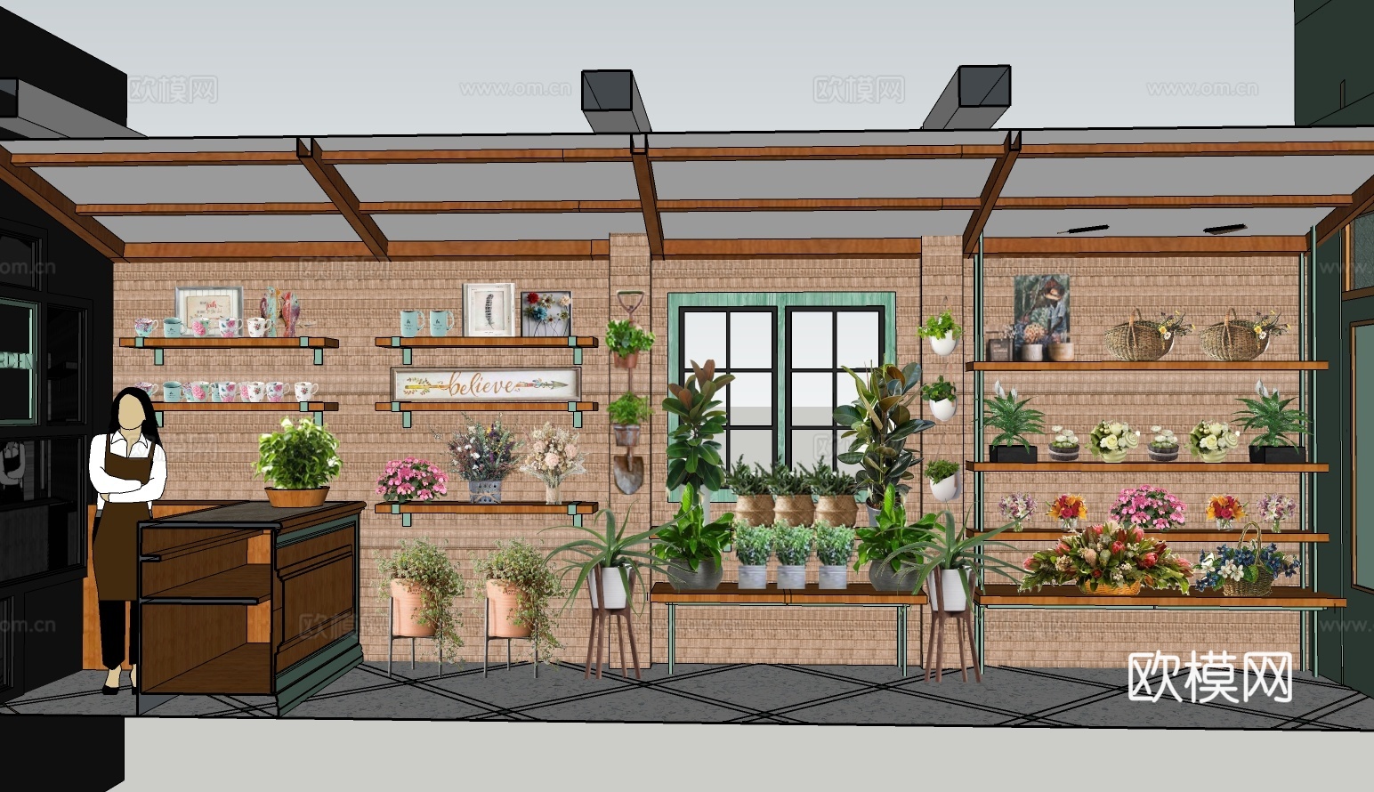 现代花店su模型下载